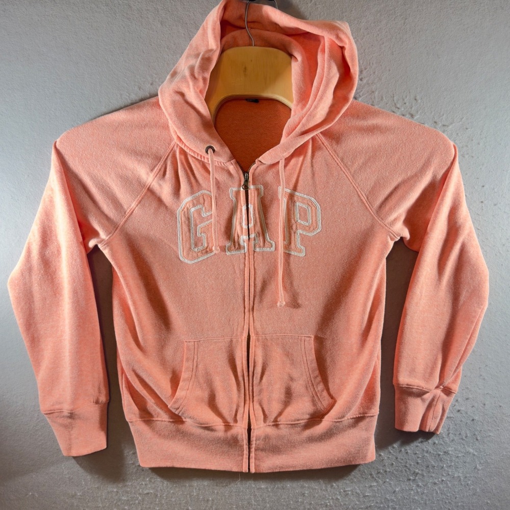 1345 | GAP Loungewear Embroidered Full Zip Hoodie Paradise Peach Women S